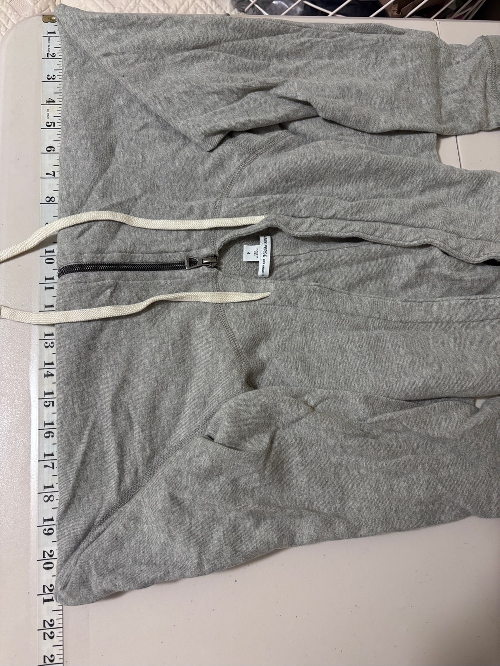 James Perse Vintage French Terry Zip Up Hoodie Size 4 Heather Grey Relaxed Fit - Picture 6 of 10